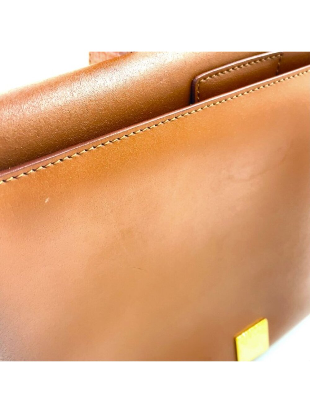 Celine Logo Plate Leather Brown Shoulder Bag Gold - Picture 11 of 15